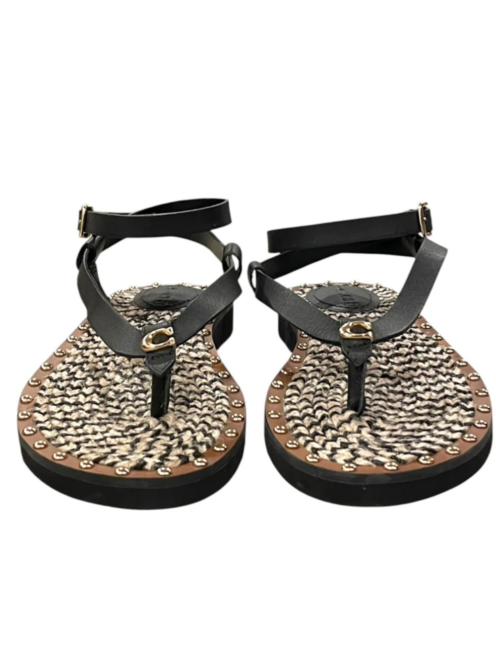 Coach Womens Size 7.5 Gracey Thong Sandals Leather Jute Footbed Black NWOT